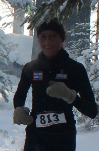 Jennifer Chaudoir demonstrates with a win at Minocqua, Wisc, the benefits of good nutrition and snowshoeing fun