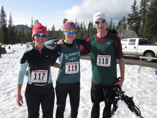 McKenna Ramsay from Dillon, Colorado (center) came in first in the junior 5K race.  She took first last year in the 14 and under junior age group. Also competing in the 5K were her mother Leslie and her brother Logan.