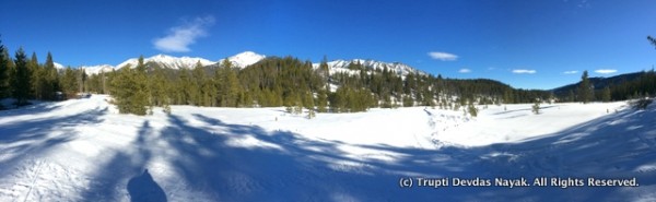 A Panorama of Snowshoe trails near Galena Lodge