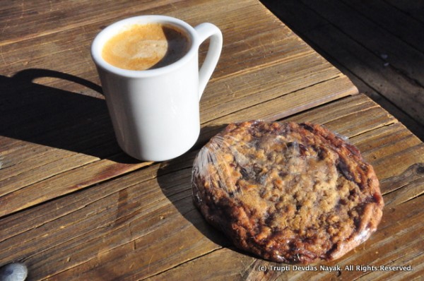 Joy in a cup - Cappuccino and an oatmeal raisin cookie